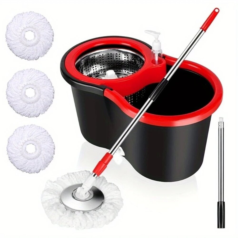 360° Spin Mop And Bucket Set - Effortless Floor Cleaning System With 3 Microfibe